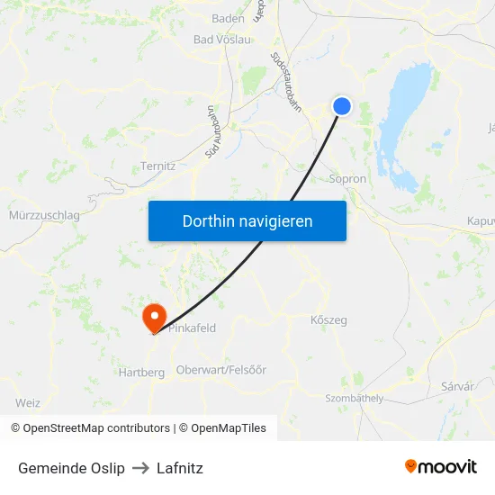 Gemeinde Oslip to Lafnitz map