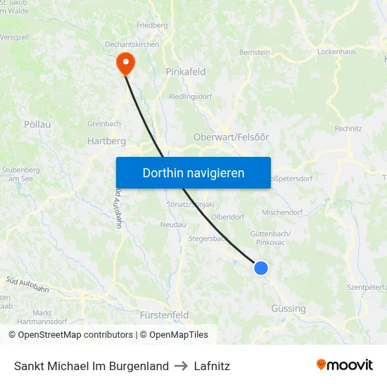 Sankt Michael Im Burgenland to Lafnitz map
