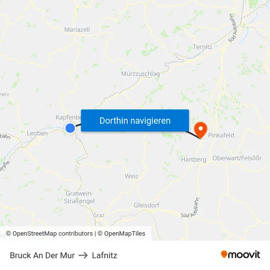 Bruck An Der Mur to Lafnitz map