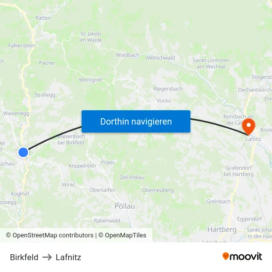 Birkfeld to Lafnitz map