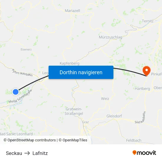 Seckau to Lafnitz map