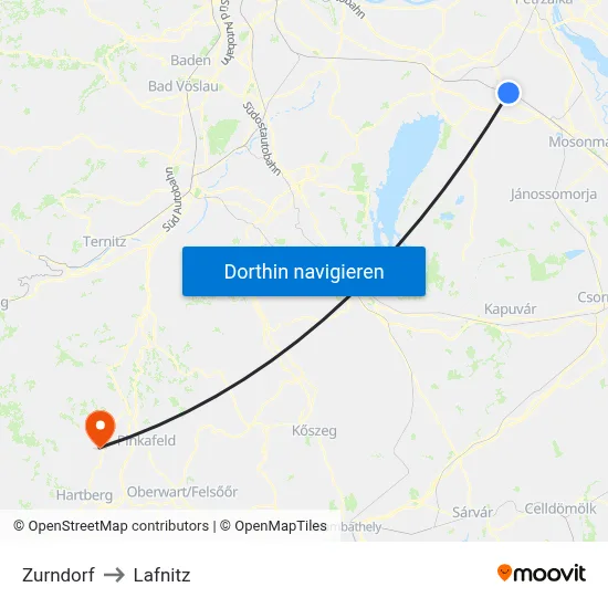 Zurndorf to Lafnitz map