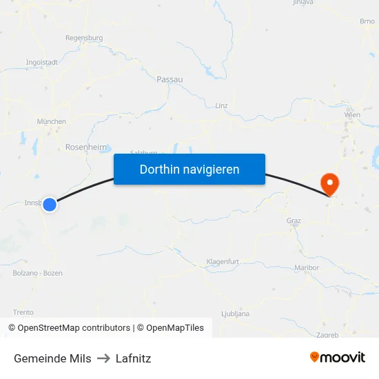 Gemeinde Mils to Lafnitz map