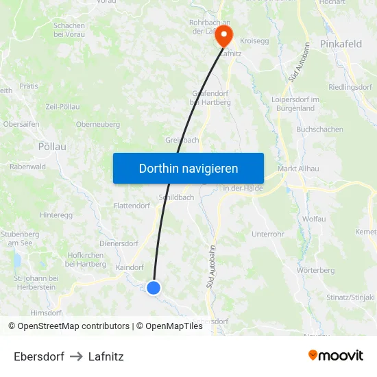 Ebersdorf to Lafnitz map