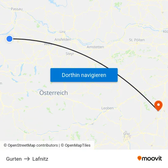 Gurten to Lafnitz map