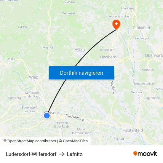Ludersdorf-Wilfersdorf to Lafnitz map