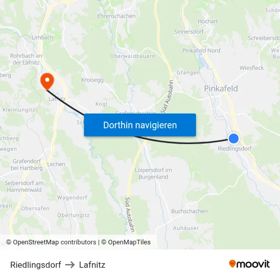 Riedlingsdorf to Lafnitz map