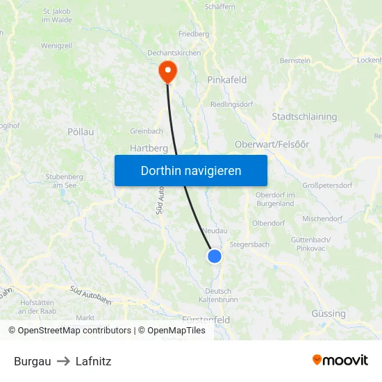 Burgau to Lafnitz map