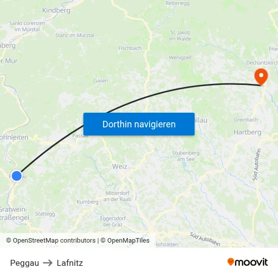Peggau to Lafnitz map