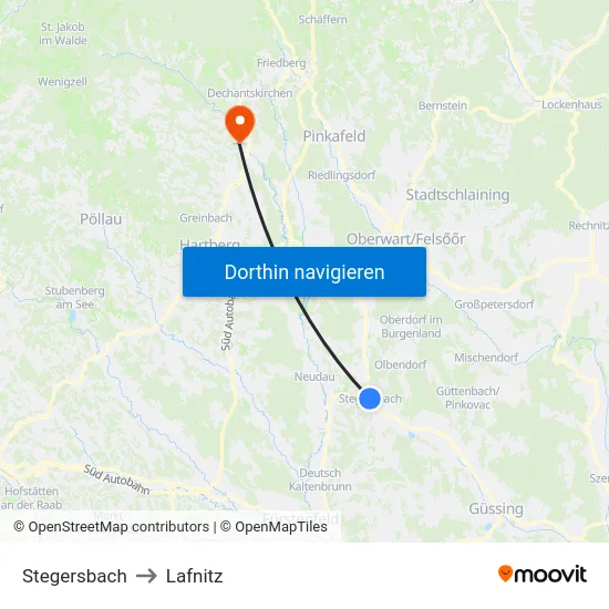 Stegersbach to Lafnitz map
