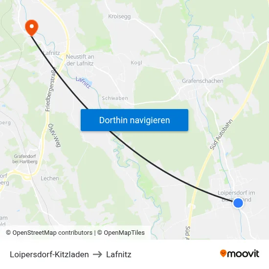 Loipersdorf-Kitzladen to Lafnitz map