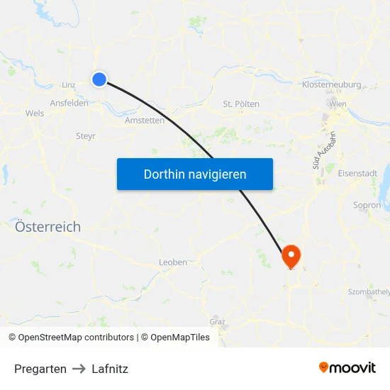Pregarten to Lafnitz map