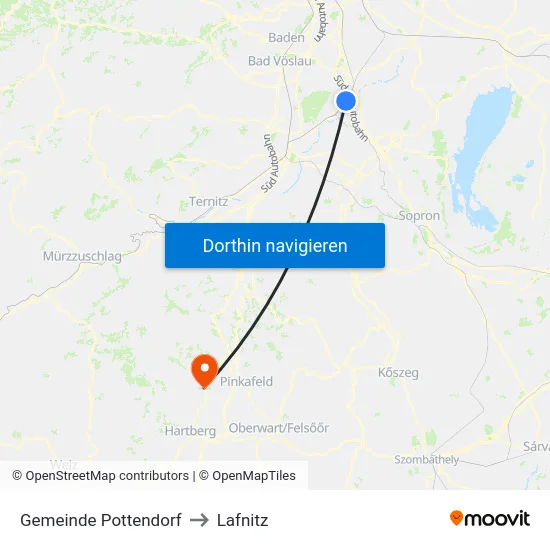 Gemeinde Pottendorf to Lafnitz map