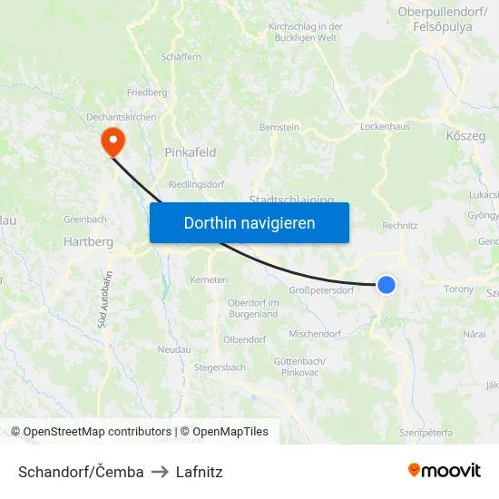 Schandorf/Čemba to Lafnitz map