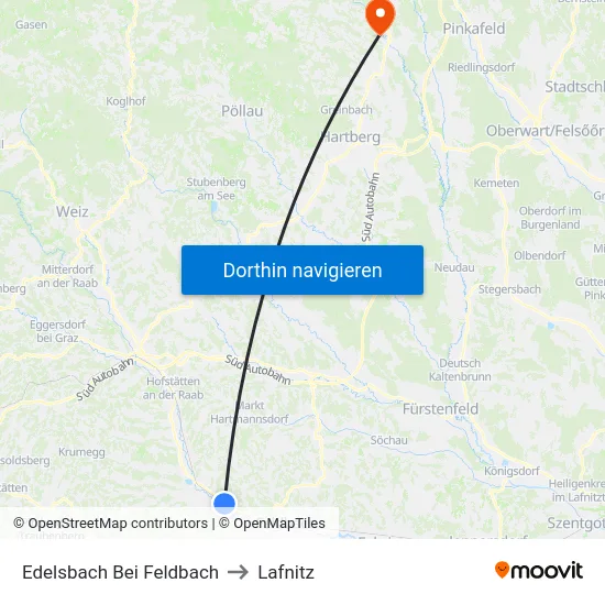 Edelsbach Bei Feldbach to Lafnitz map