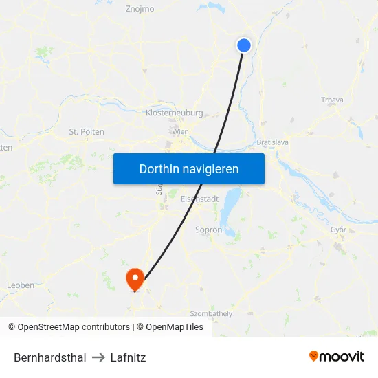 Bernhardsthal to Lafnitz map