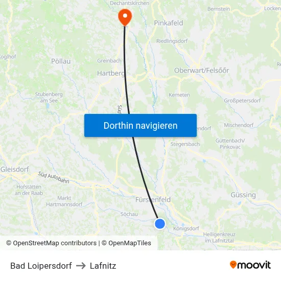 Bad Loipersdorf to Lafnitz map