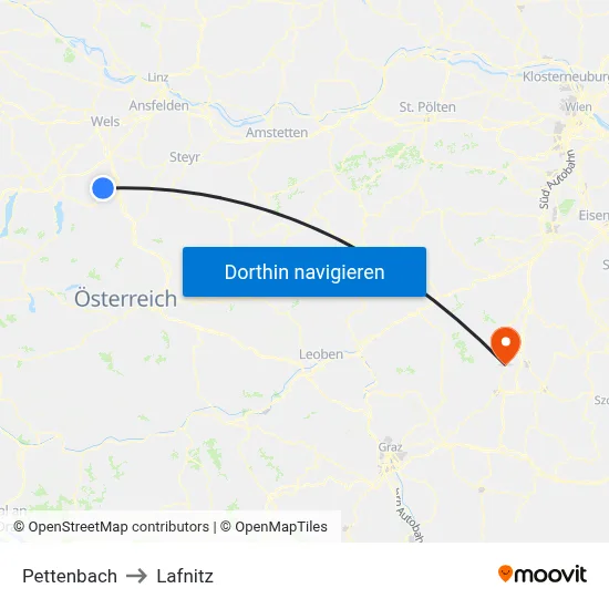 Pettenbach to Lafnitz map