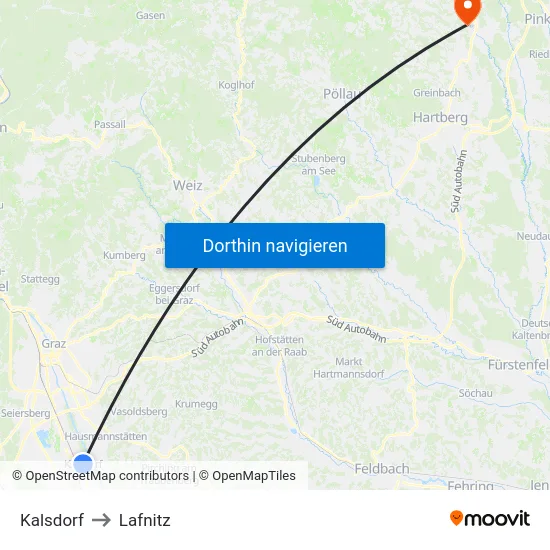 Kalsdorf to Lafnitz map