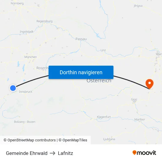 Gemeinde Ehrwald to Lafnitz map