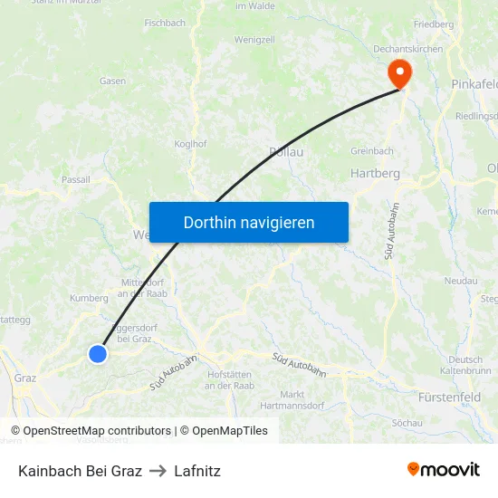 Kainbach Bei Graz to Lafnitz map