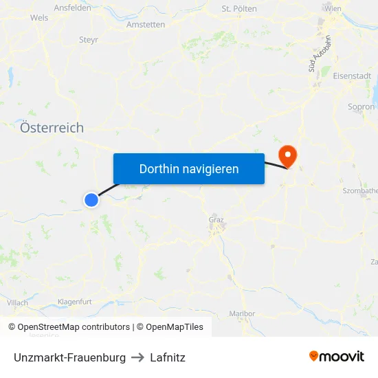 Unzmarkt-Frauenburg to Lafnitz map