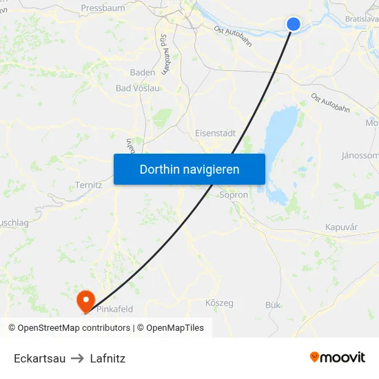 Eckartsau to Lafnitz map