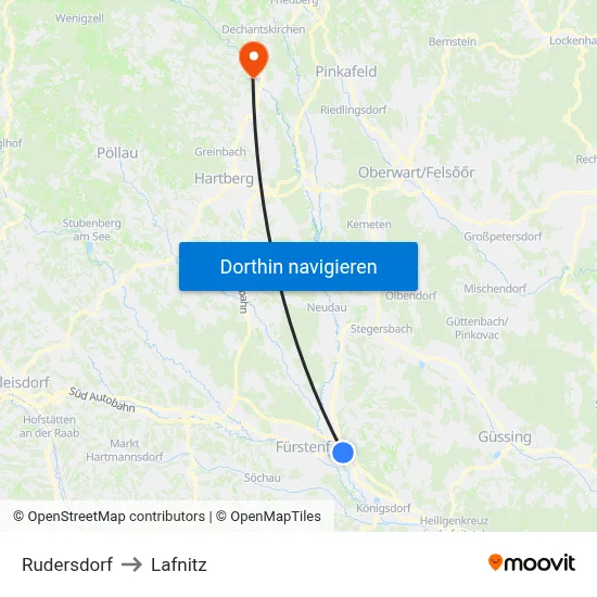 Rudersdorf to Lafnitz map