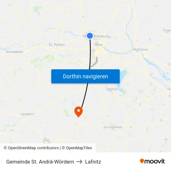 Gemeinde St. Andrä-Wördern to Lafnitz map