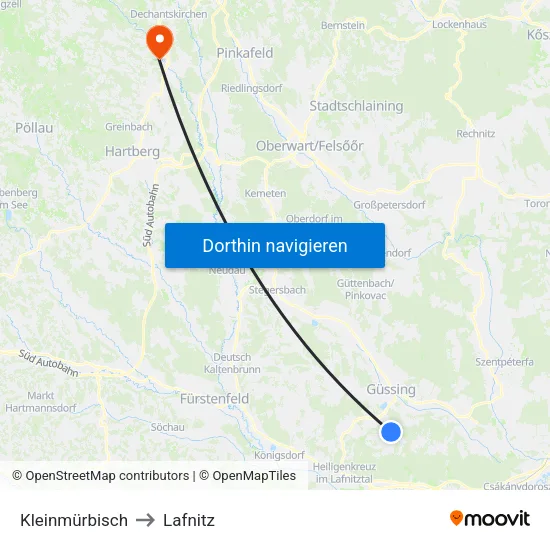 Kleinmürbisch to Lafnitz map