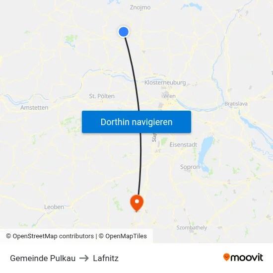 Gemeinde Pulkau to Lafnitz map