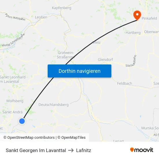 Sankt Georgen Im Lavanttal to Lafnitz map
