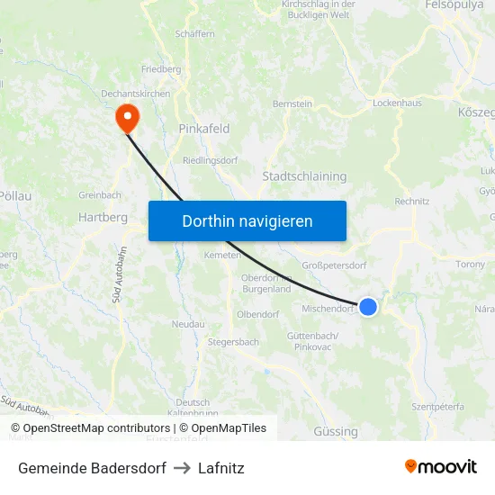 Gemeinde Badersdorf to Lafnitz map