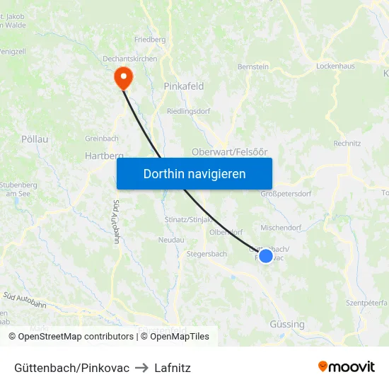 Güttenbach/Pinkovac to Lafnitz map