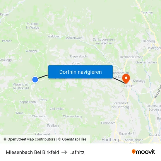 Miesenbach Bei Birkfeld to Lafnitz map