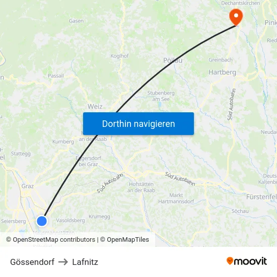 Gössendorf to Lafnitz map