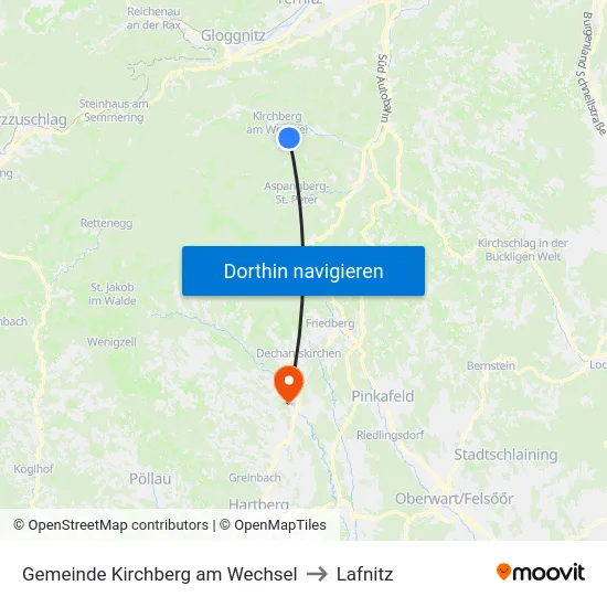 Gemeinde Kirchberg am Wechsel to Lafnitz map