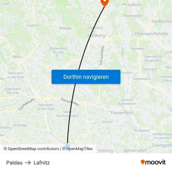 Paldau to Lafnitz map