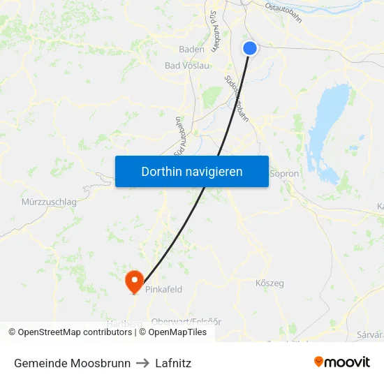 Gemeinde Moosbrunn to Lafnitz map