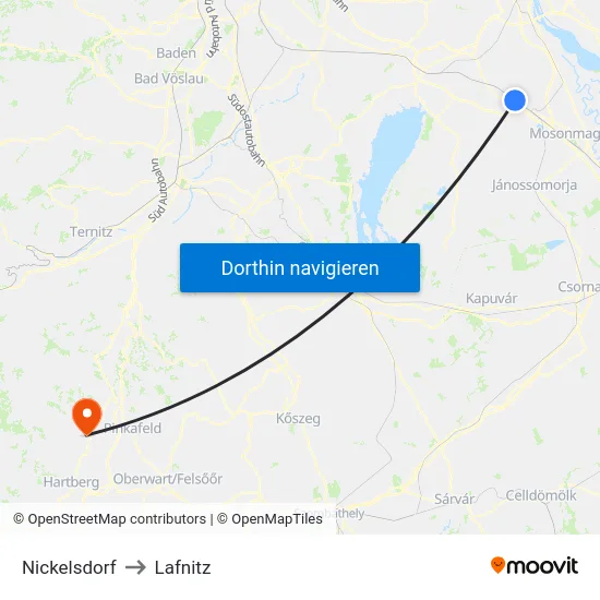 Nickelsdorf to Lafnitz map
