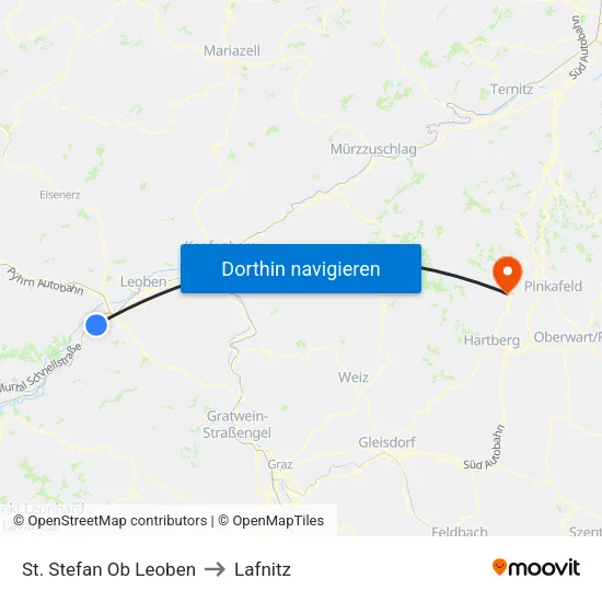 St. Stefan Ob Leoben to Lafnitz map