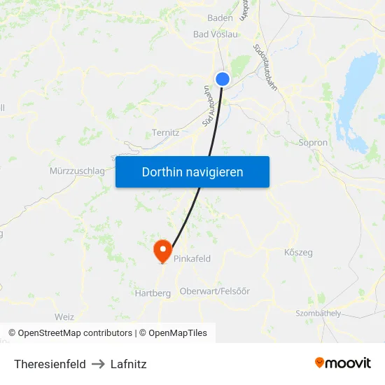 Theresienfeld to Lafnitz map