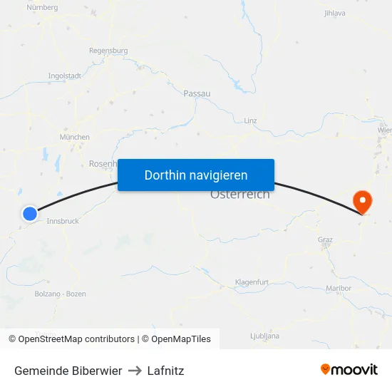 Gemeinde Biberwier to Lafnitz map