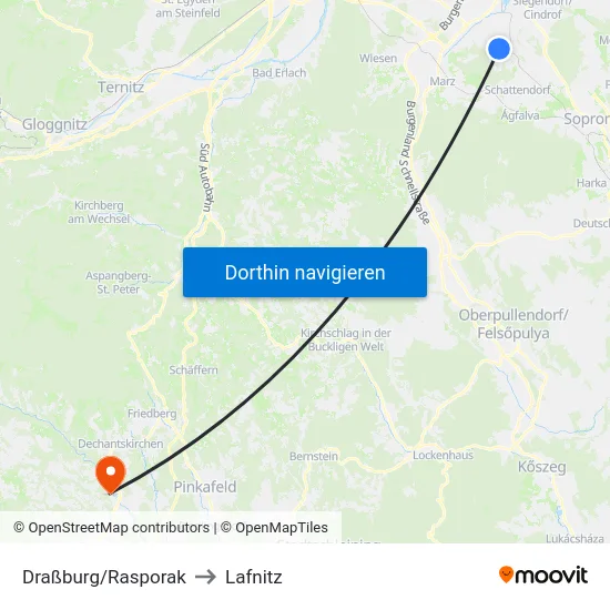 Draßburg/Rasporak to Lafnitz map