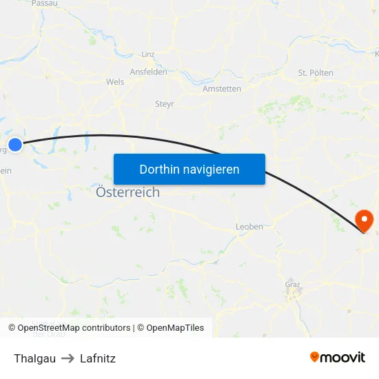 Thalgau to Lafnitz map