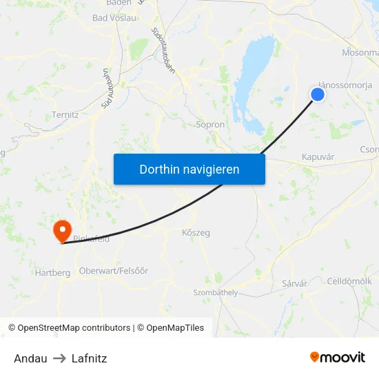 Andau to Lafnitz map