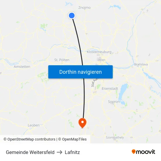 Gemeinde Weitersfeld to Lafnitz map