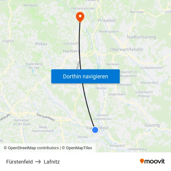 Fürstenfeld to Lafnitz map