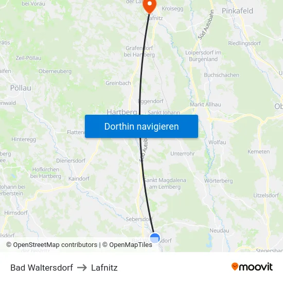 Bad Waltersdorf to Lafnitz map