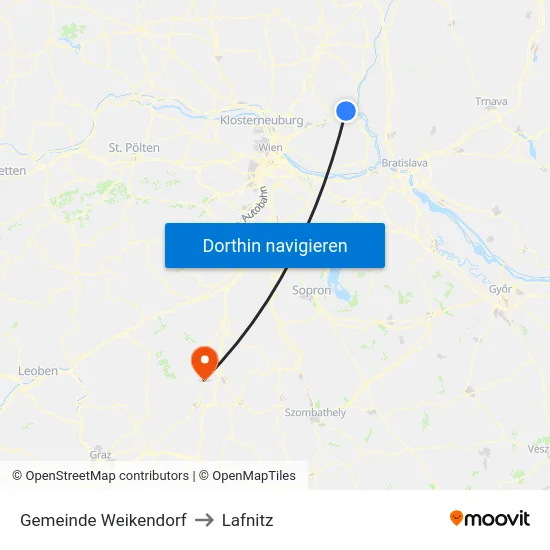 Gemeinde Weikendorf to Lafnitz map